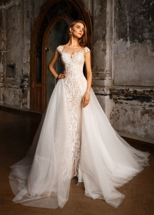 Ivory Lace Tulle Wedding Dress With Detachable Train